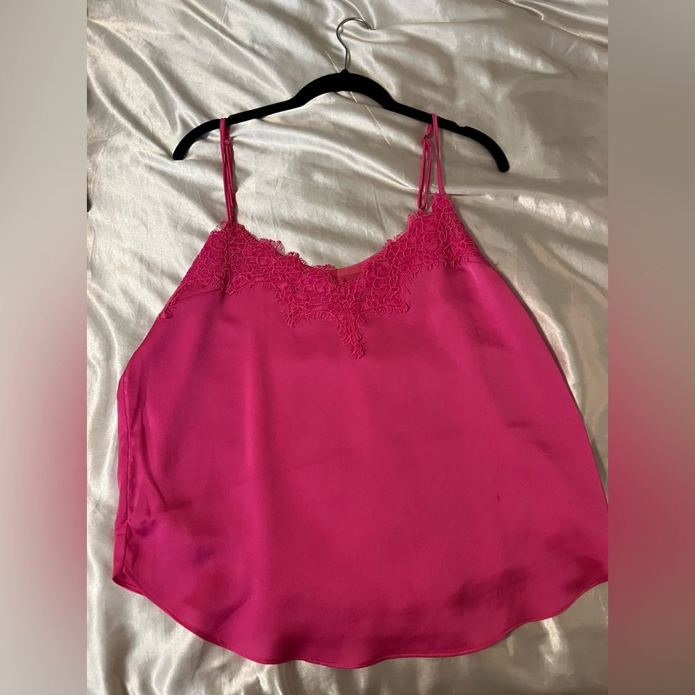Pink satin flowy tank top